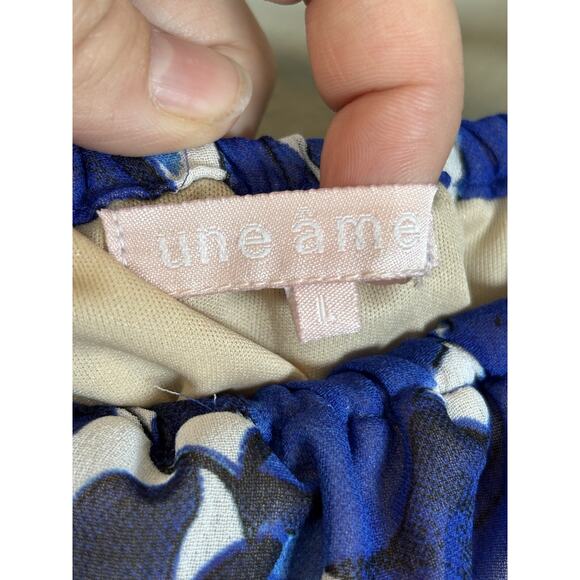 Une Ame Blue Floral Boho Bell Sleeve Off The Shoulder Maxi Dress Large Womens - Picture 4 of 6